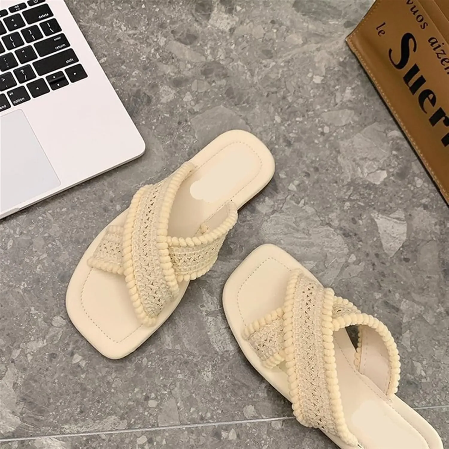 Ethnic style sandals and slippers 2024 summer retro woven cross flat slippers