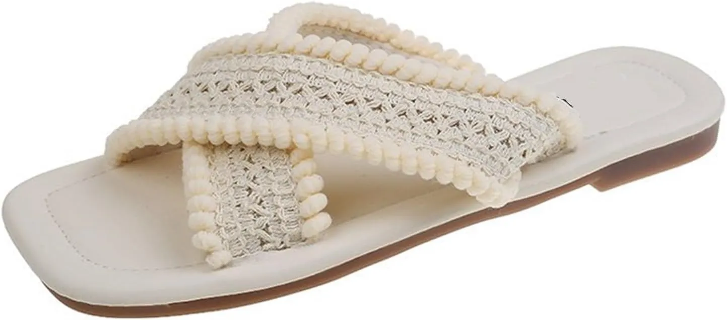Ethnic style sandals and slippers 2024 summer retro woven cross flat slippers