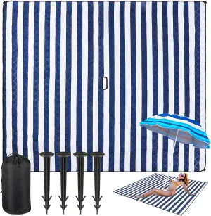 Extra Large Beach Blanket with Umbrella Hole Waterproof 3 Layer Picnic Blanket Beach Mat with Storage Bag and Stakes, Suitable for 6-8 Adults Sandproof for Camping Hiking Park,80''x 80''