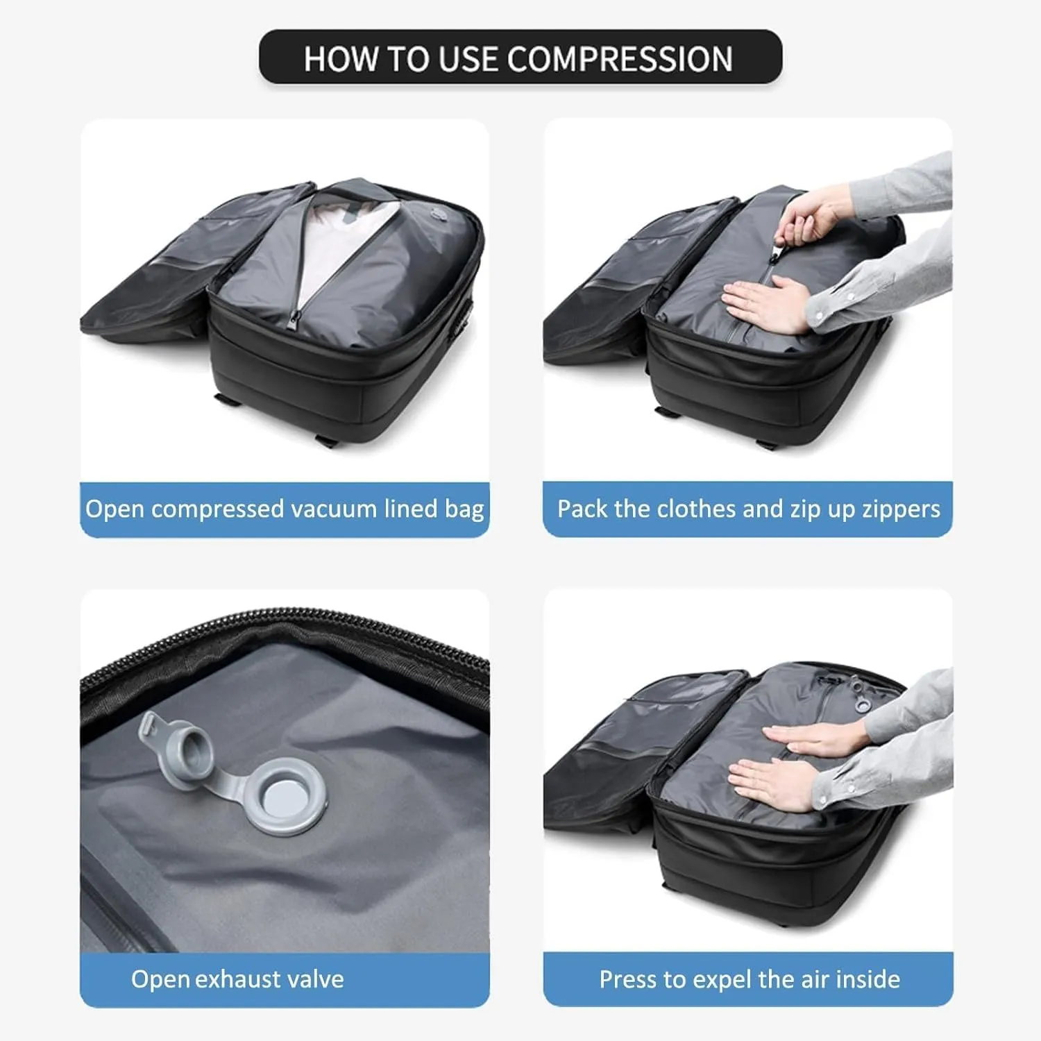 Ezyvac Backpack, Ezyvac Backpack with Vacuum Compression, 2025 Upgraded 60l Expandable Bag with Vacuum Compression (Classic-Black)