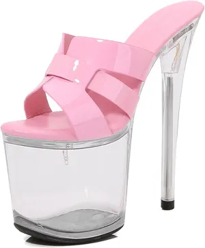 F&A LOVING Women's Clear Platform Slide 8 inch Heel Stiletto Sandal Shoes
