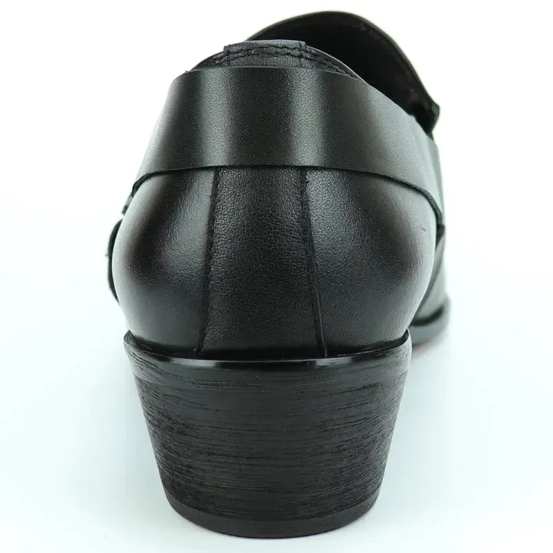 Fiesso FI-7278 Black Leather Pointed Toe Loafers