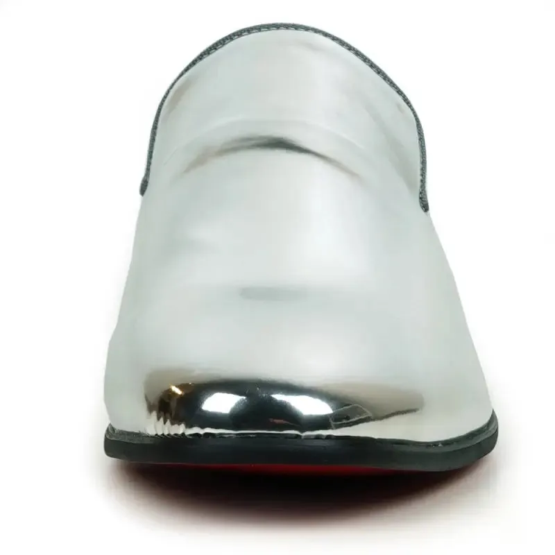 Fiesso FI-7548 Silver Patent Slip On Leafer Loafers