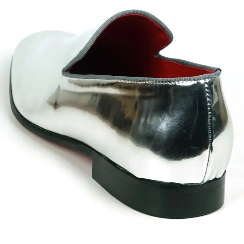 Fiesso FI-7548 Silver Patent Slip On Leafer Loafers