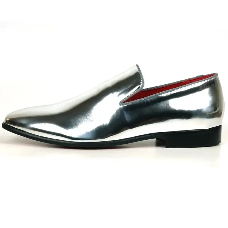 Fiesso FI-7548 Silver Patent Slip On Leafer Loafers