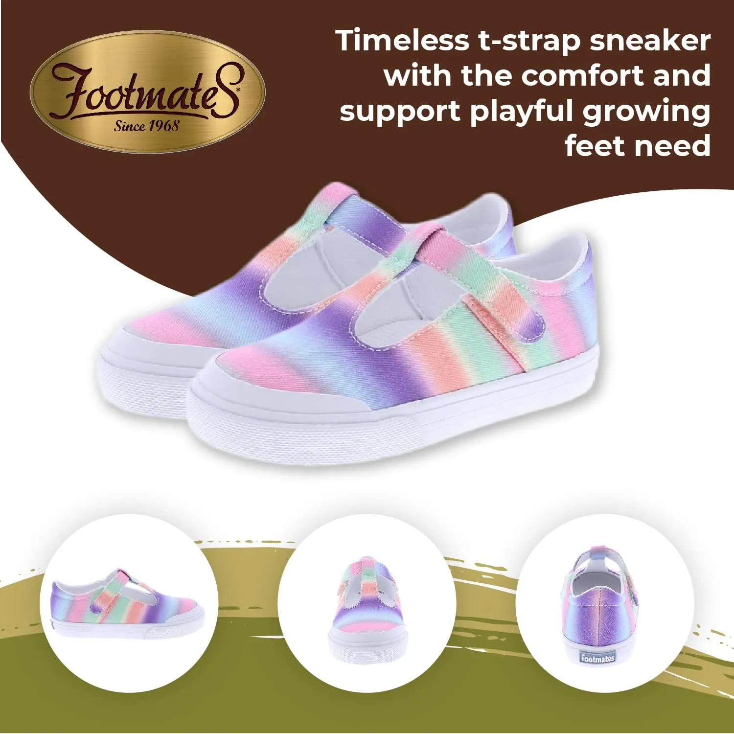 FOOTMATES Drew Mary Jane Flat T-Strap Girls Canvas Walking Sneakers with Custom-Fit Insoles, Slip-Resistant Vulcanized Outsoles