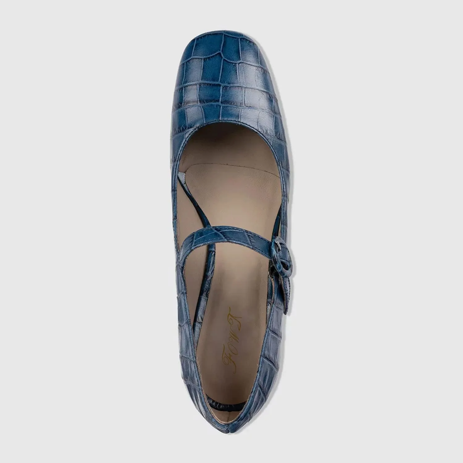 FOWT Crocodile Pattern Mary Jane Shoes for Women Snake Skin Mary Jane Pumps Ankle Buckle Straps Pump Square Toe Chunky Heels Uniform Dress Lolita Shoes Party, Blue Size 4-16