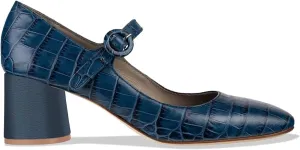 FOWT Crocodile Pattern Mary Jane Shoes for Women Snake Skin Mary Jane Pumps Ankle Buckle Straps Pump Square Toe Chunky Heels Uniform Dress Lolita Shoes Party, Blue Size 4-16