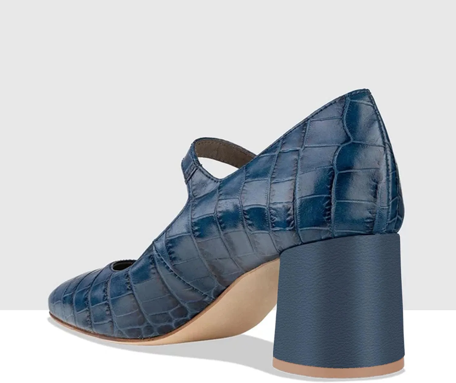 FOWT Crocodile Pattern Mary Jane Shoes for Women Snake Skin Mary Jane Pumps Ankle Buckle Straps Pump Square Toe Chunky Heels Uniform Dress Lolita Shoes Party, Blue Size 4-16