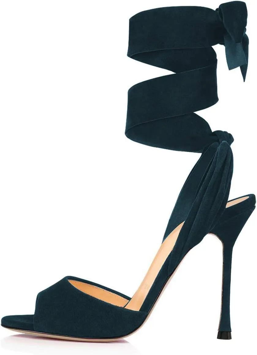 FOWT Women Fashion Open Almond Toe Ankle Wrap Sandals High Stiletto Heels D'orsay Pumps Dress Party Shoes Size 4-15 M US