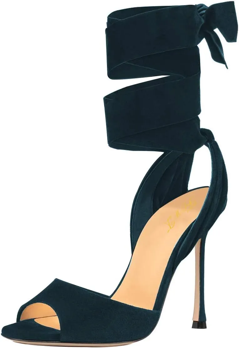 FOWT Women Fashion Open Almond Toe Ankle Wrap Sandals High Stiletto Heels D'orsay Pumps Dress Party Shoes Size 4-15 M US