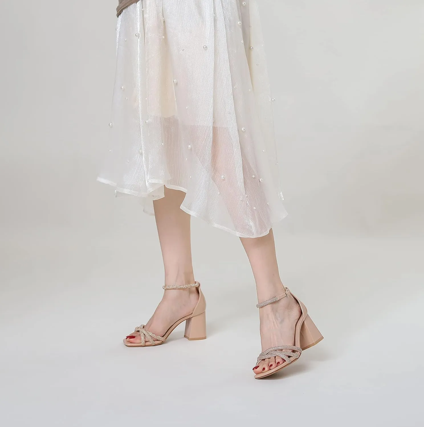 FRALOSHA Heel Sandals for Women Chunky heels Ankle Strap Open Toe high heels Summer Dress Heeled Sandal Wedding Shoes