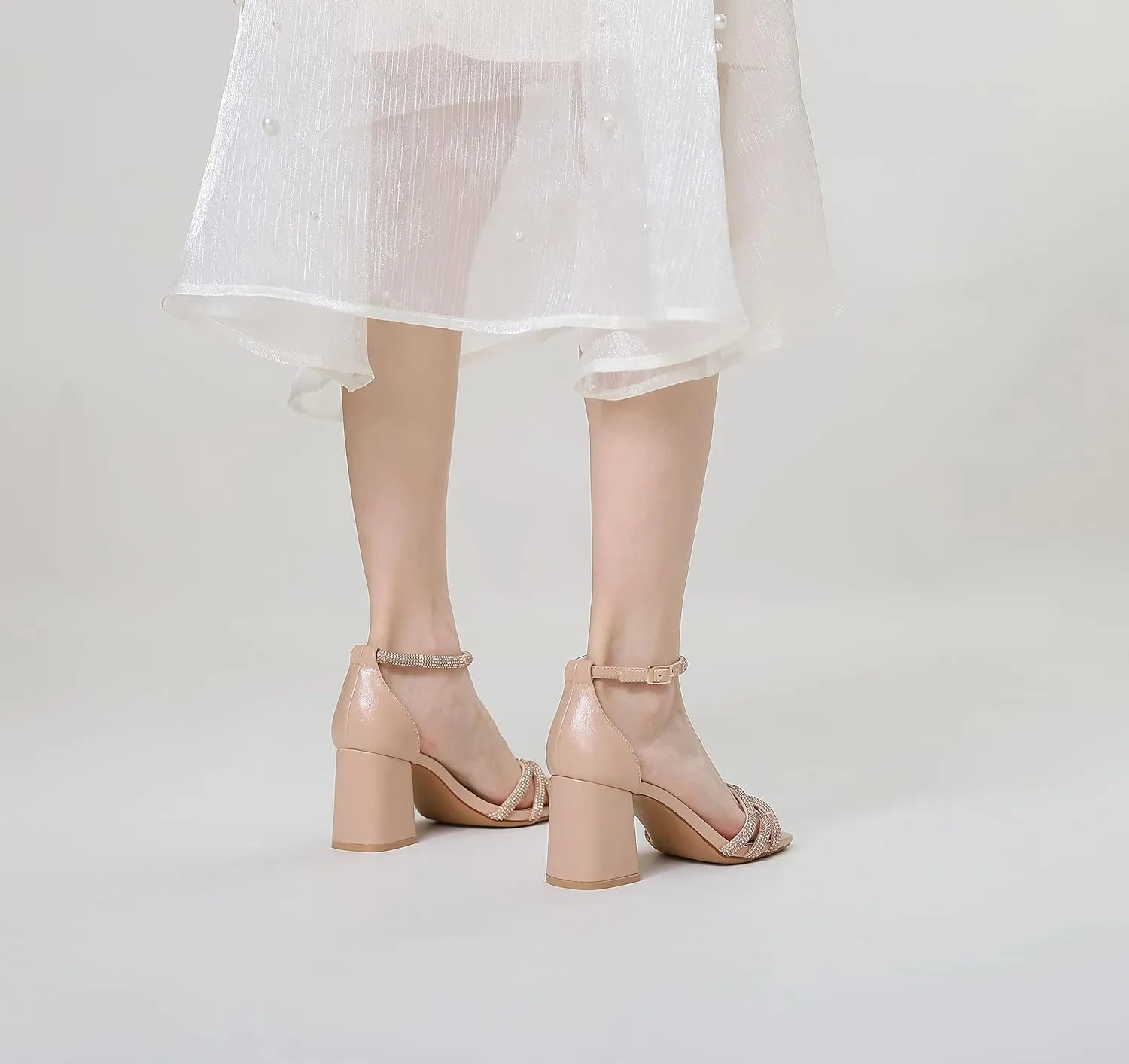 FRALOSHA Heel Sandals for Women Chunky heels Ankle Strap Open Toe high heels Summer Dress Heeled Sandal Wedding Shoes