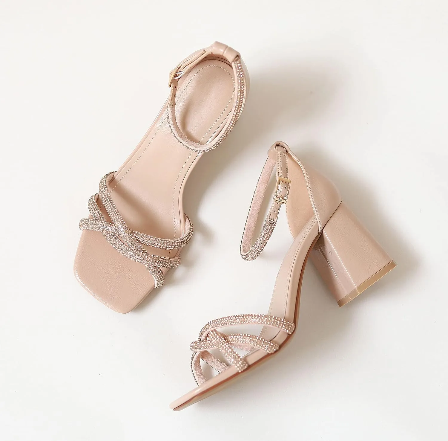 FRALOSHA Heel Sandals for Women Chunky heels Ankle Strap Open Toe high heels Summer Dress Heeled Sandal Wedding Shoes