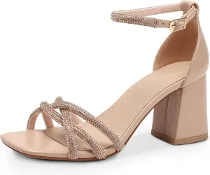 FRALOSHA Heel Sandals for Women Chunky heels Ankle Strap Open Toe high heels Summer Dress Heeled Sandal Wedding Shoes