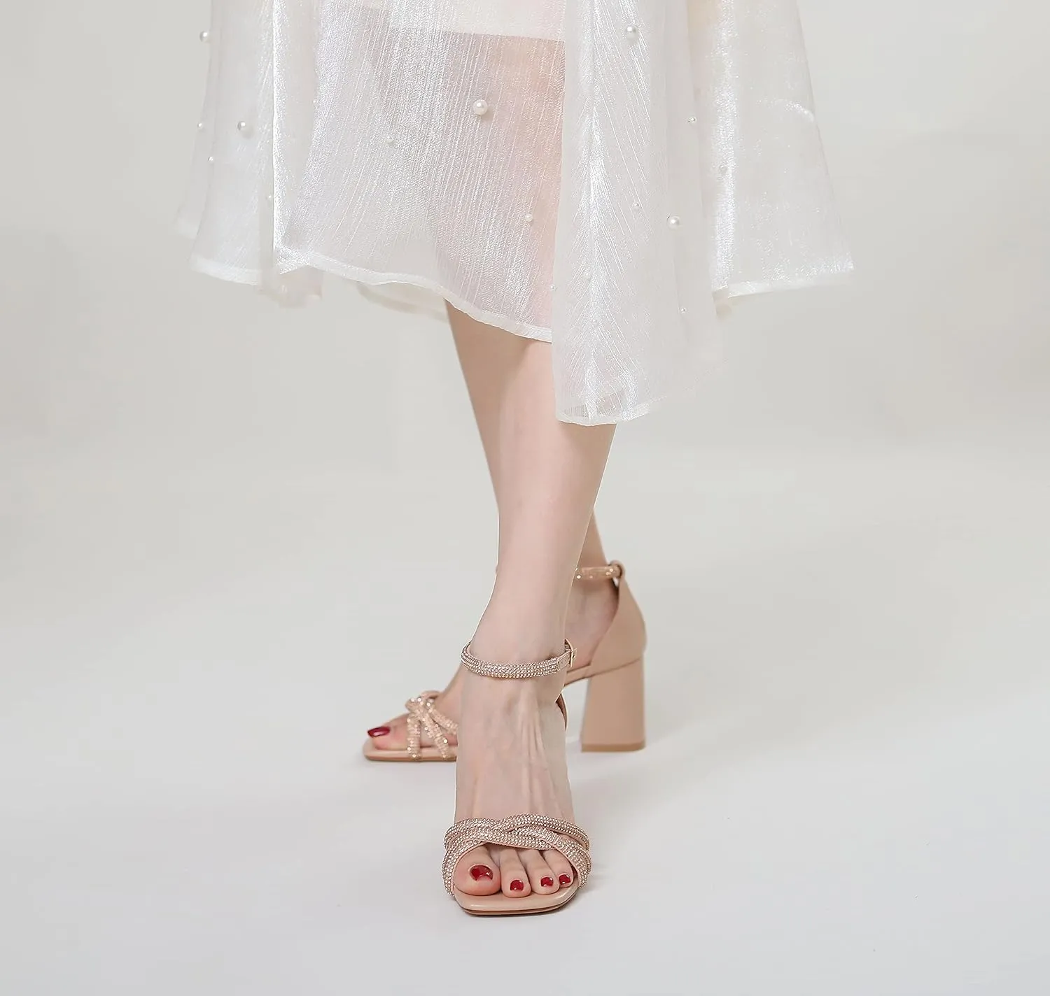FRALOSHA Heel Sandals for Women Chunky heels Ankle Strap Open Toe high heels Summer Dress Heeled Sandal Wedding Shoes