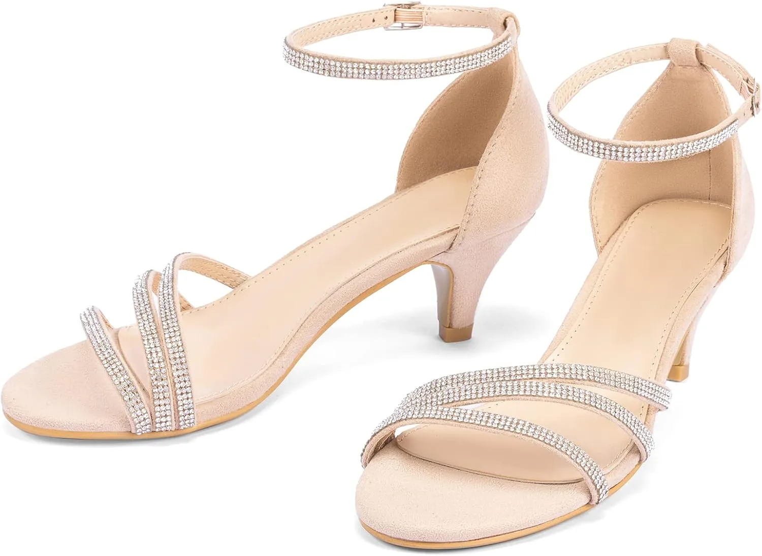 Frank Mully Women's Sparkly Low Kitten Heel Open Toe Sandals Ankle Strap Glitter Bridal Wedding Dress Pump Shoes