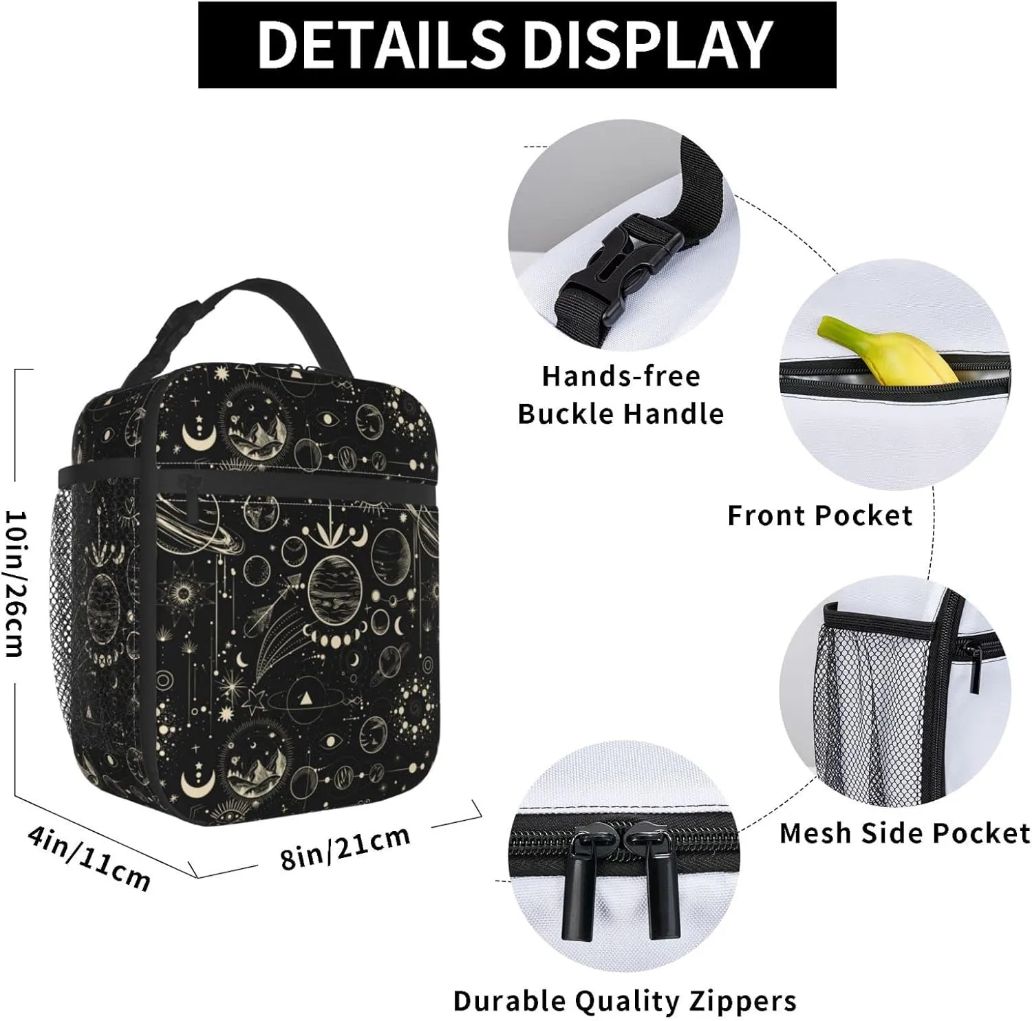 FREEHOTU Moon Phase Lunch Bag Double Insulated Leakproof Lunch Box Tote Bag Cooler Lunch Organizer for Work Picnic Travel Camping