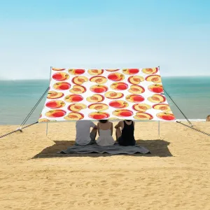 Fruit Peaches White Background Beach Camping Tent Sun Shelter for Whole Family, Beach Shade Canopy with UPF50  UV Protection,Easy Set Up and Carry,Outdoor Shade for Trips, Fishing, Backyard Fun