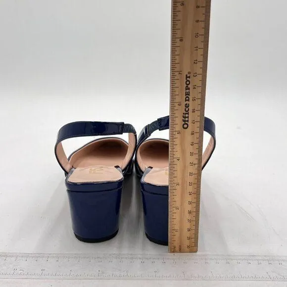 FSJ Blue Women Retro Square Toe Slingback Sandals Comfortable Low Block Heel