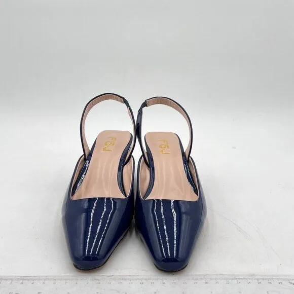 FSJ Blue Women Retro Square Toe Slingback Sandals Comfortable Low Block Heel