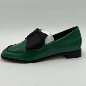 FSJ Green Chunky Low Heel Closed Toe Slip On Dress Bow Pump Life Shoes