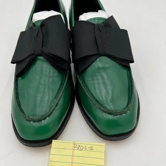 FSJ Green Chunky Low Heel Closed Toe Slip On Dress Bow Pump Life Shoes