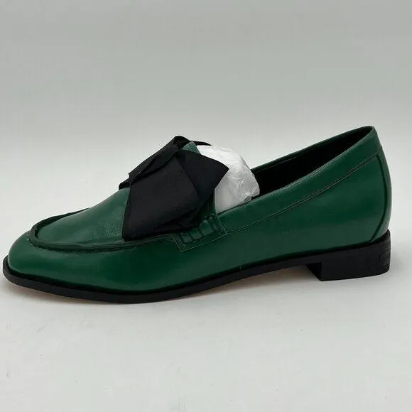 FSJ Green Chunky Low Heel Closed Toe Slip On Dress Bow Pump Life Shoes