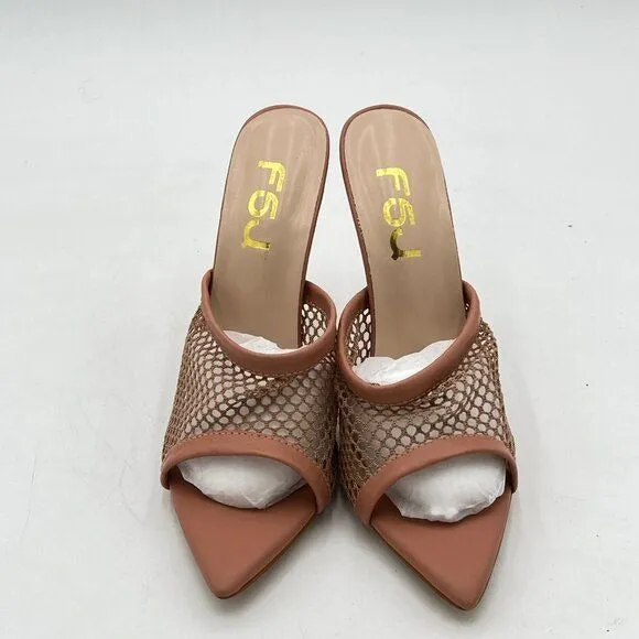 FSJ Women Comfort Low Kitten Heel Sandals Mules Peep Toe Slide Slip On Summer Dr