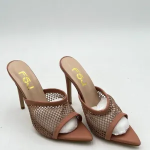 FSJ Women Comfort Low Kitten Heel Sandals Mules Peep Toe Slide Slip On Summer Dr