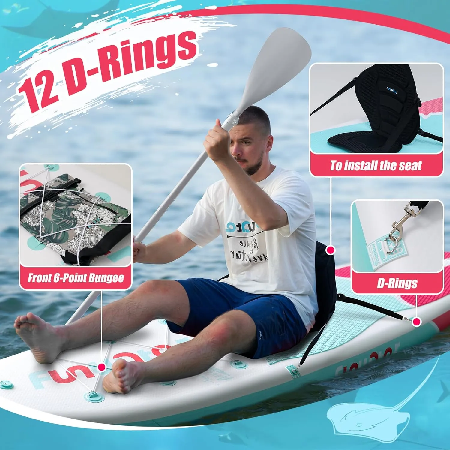 FunWater Inflatable Stand Up Paddle Board 10'6"/11"/11'6" Paddle Board for Adults & Youth, Paddleboards Inflatable with Premium SUP Accessories, Wide Stable, Non-Slip Comfort Deck
