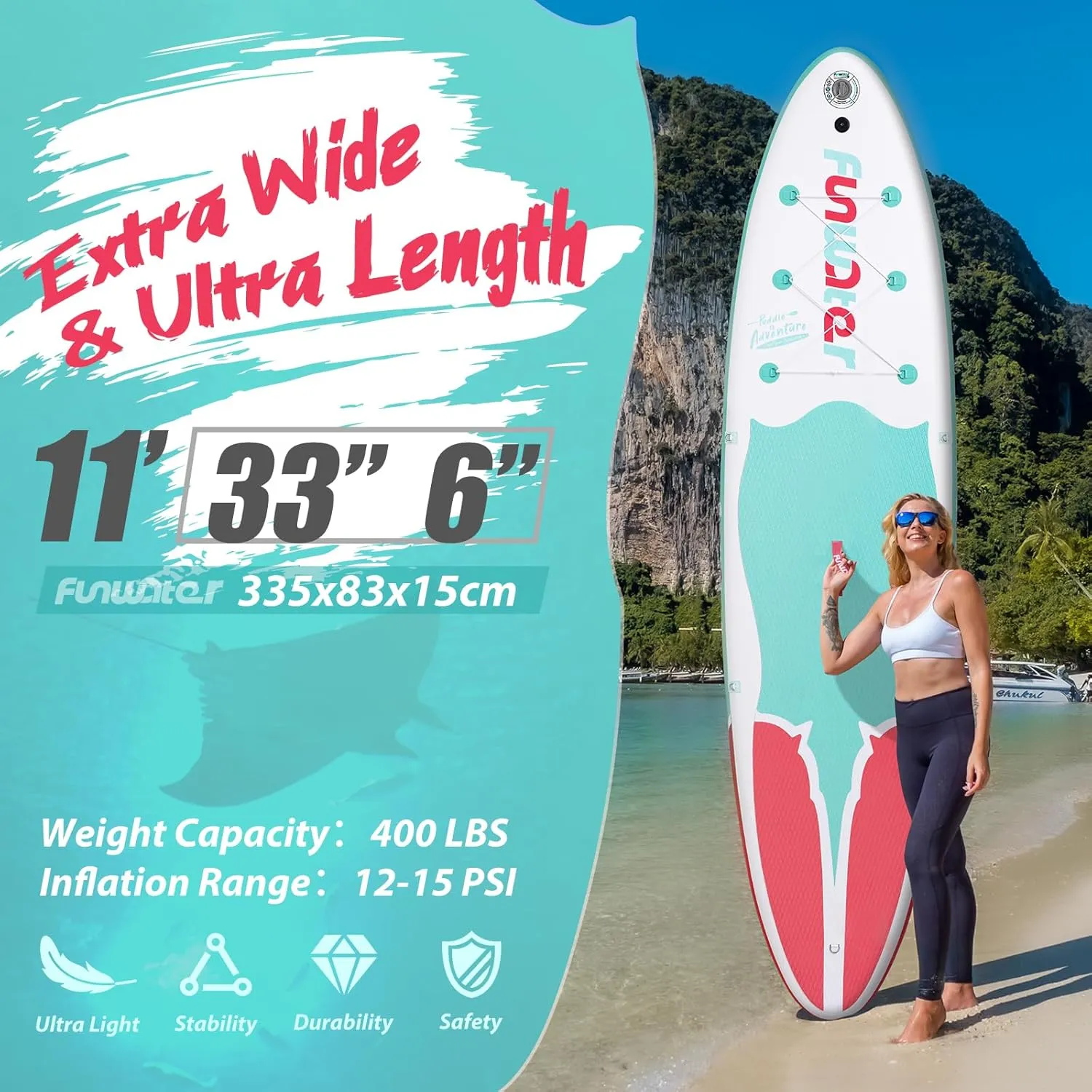 FunWater Inflatable Stand Up Paddle Board 10'6"/11"/11'6" Paddle Board for Adults & Youth, Paddleboards Inflatable with Premium SUP Accessories, Wide Stable, Non-Slip Comfort Deck
