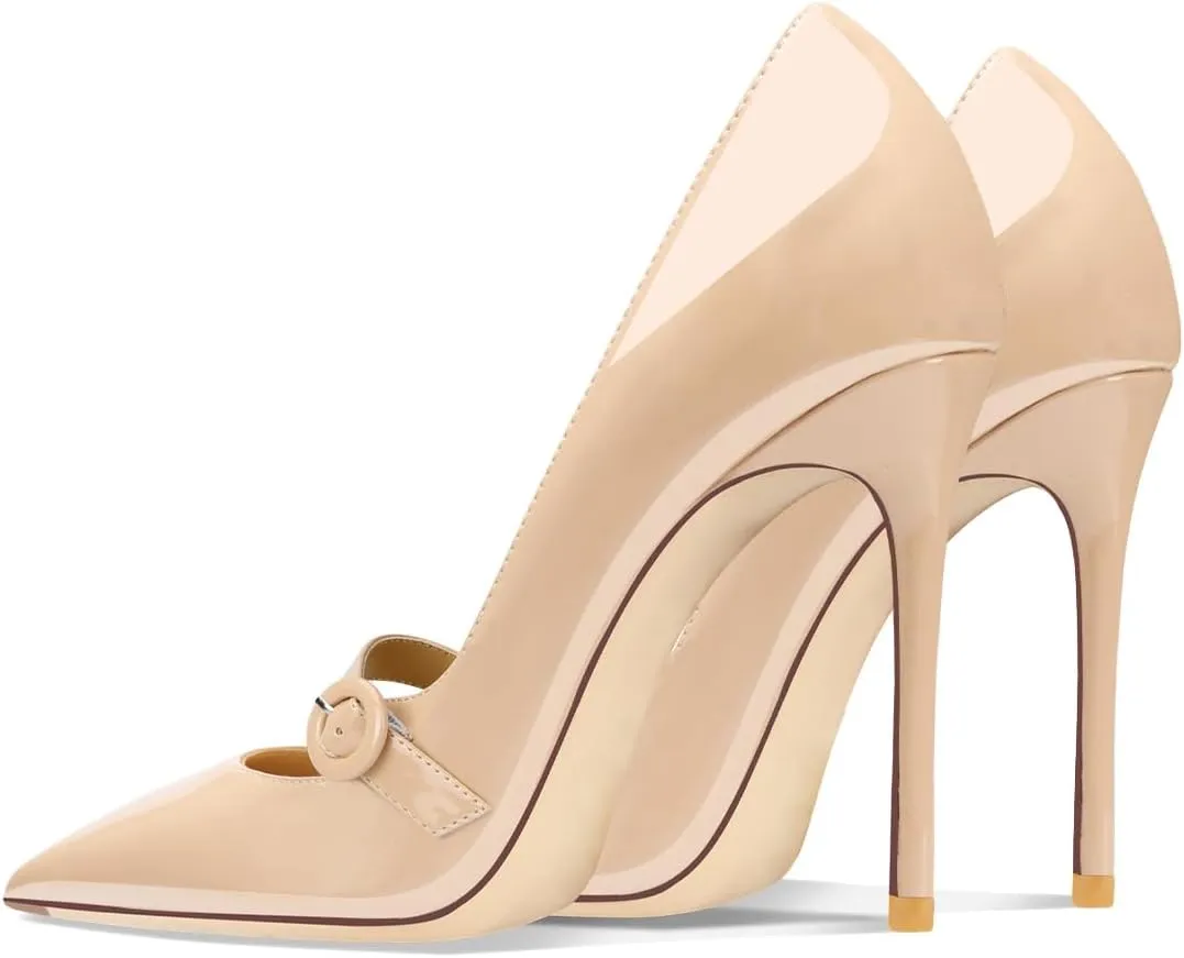 FYS Women's Pointed Toe Buckle Ankle Strap Mary Jane Pump Sexy Stiletto High Heels Party Dress Wedding Shoes Size 4-16 US