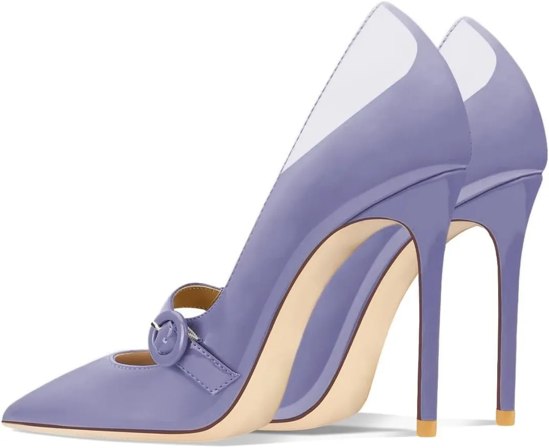 FYS Women's Pointed Toe Buckle Ankle Strap Mary Jane Pump Sexy Stiletto High Heels Party Dress Wedding Shoes Size 4-16 US