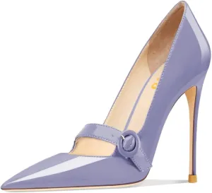 FYS Women's Pointed Toe Buckle Ankle Strap Mary Jane Pump Sexy Stiletto High Heels Party Dress Wedding Shoes Size 4-16 US
