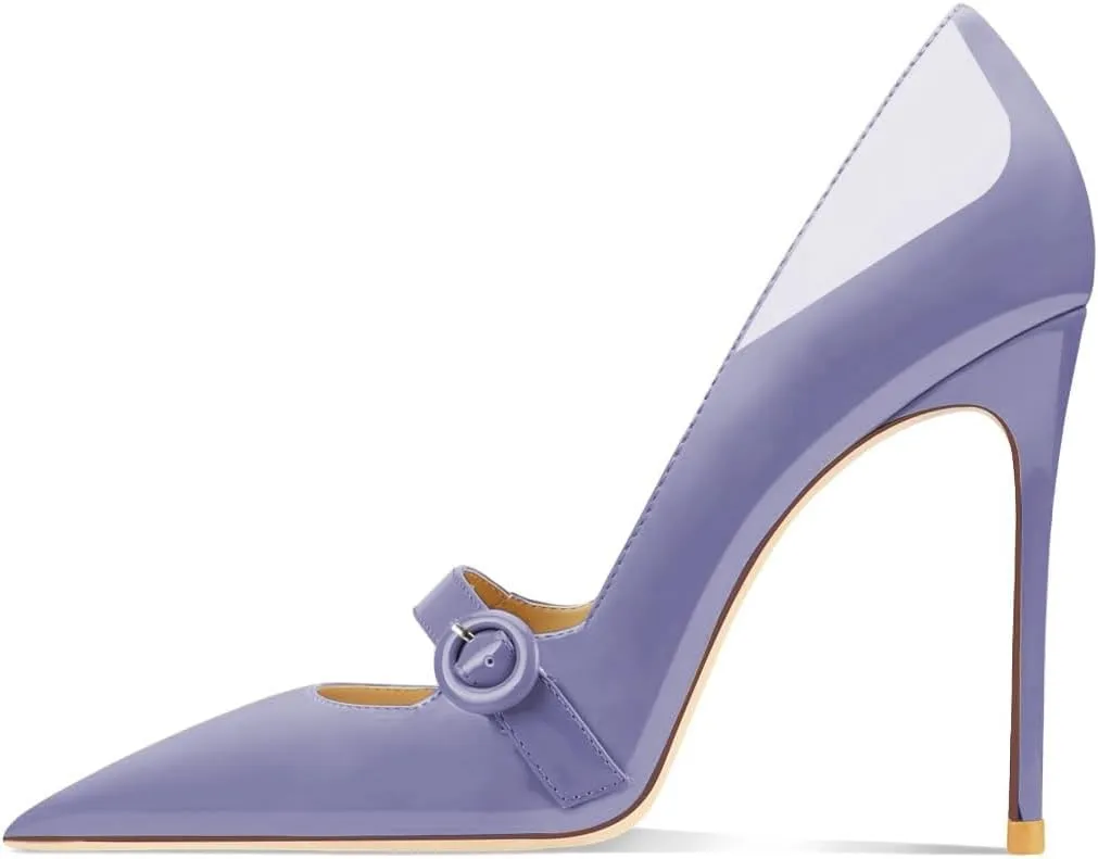FYS Women's Pointed Toe Buckle Ankle Strap Mary Jane Pump Sexy Stiletto High Heels Party Dress Wedding Shoes Size 4-16 US