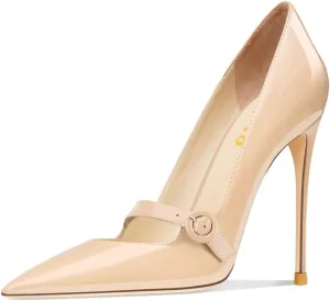 FYS Women's Pointed Toe Buckle Ankle Strap Mary Jane Pump Sexy Stiletto High Heels Party Dress Wedding Shoes Size 4-16 US