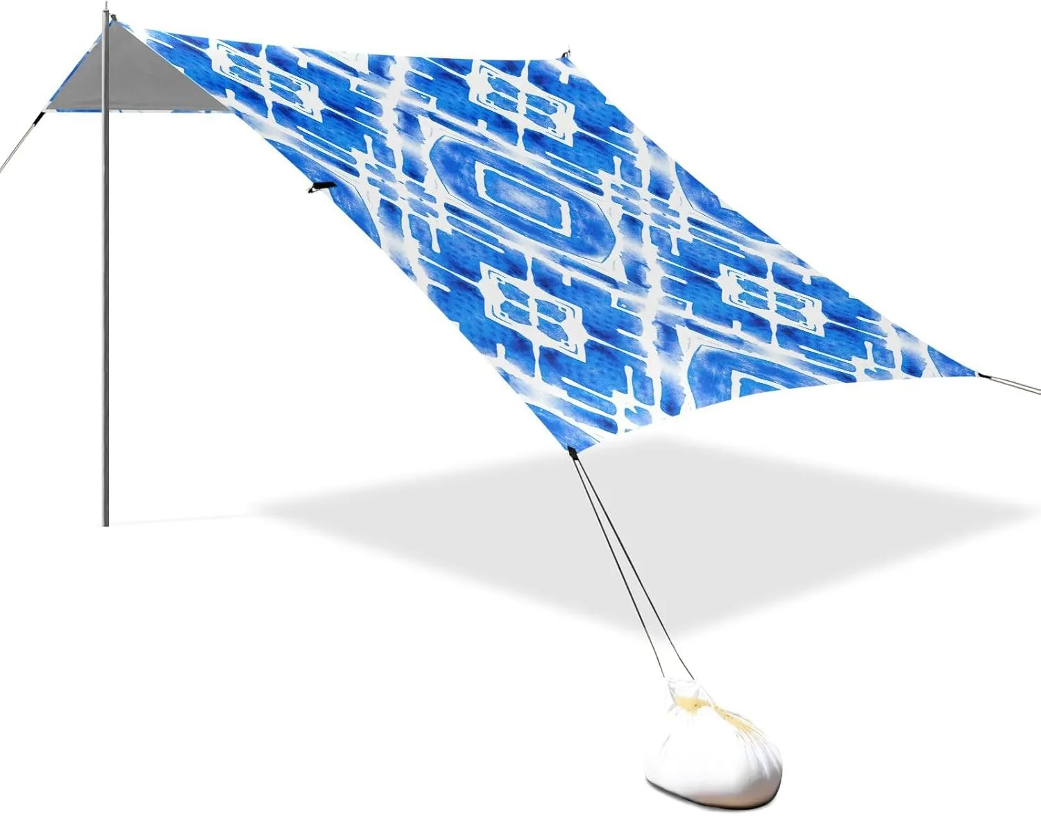 Geometry Shades Blue Canopy Beach Tent Outdoor Patio Shade Cute Picnic Sand Camping Sun Shelter 9.2 × 10.5 FT Canopies with Sandbags Anchor