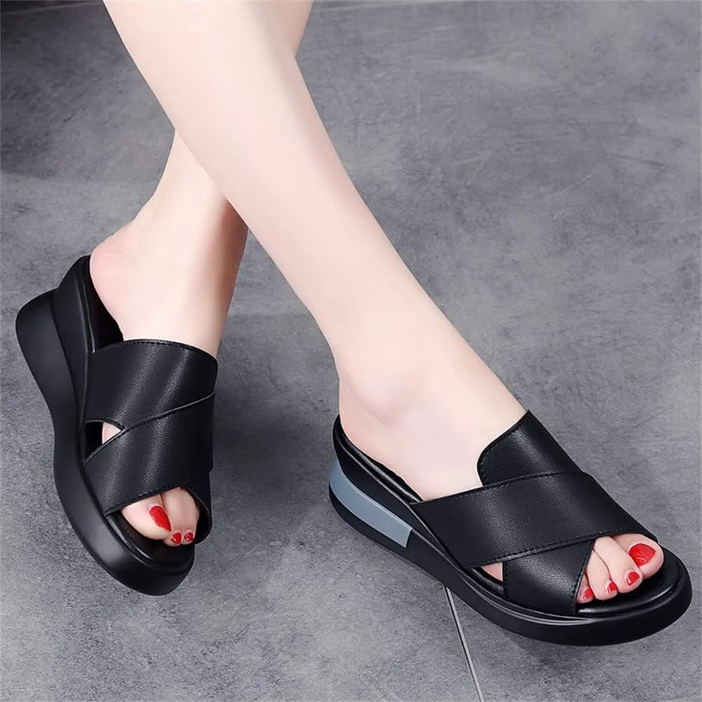 GEXECEUSS Womens Wedge Sandals Slope Heel Thick Bottom Slip On Slippers Non Slip Vintage Open Toe Sandals for Street Work School Beach