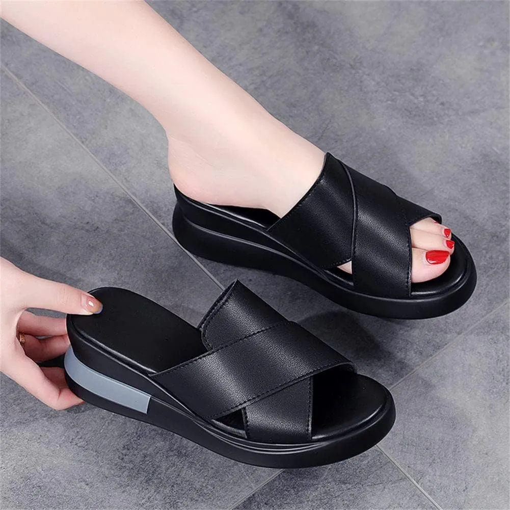 GEXECEUSS Womens Wedge Sandals Slope Heel Thick Bottom Slip On Slippers Non Slip Vintage Open Toe Sandals for Street Work School Beach
