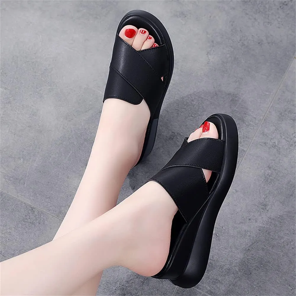 GEXECEUSS Womens Wedge Sandals Slope Heel Thick Bottom Slip On Slippers Non Slip Vintage Open Toe Sandals for Street Work School Beach