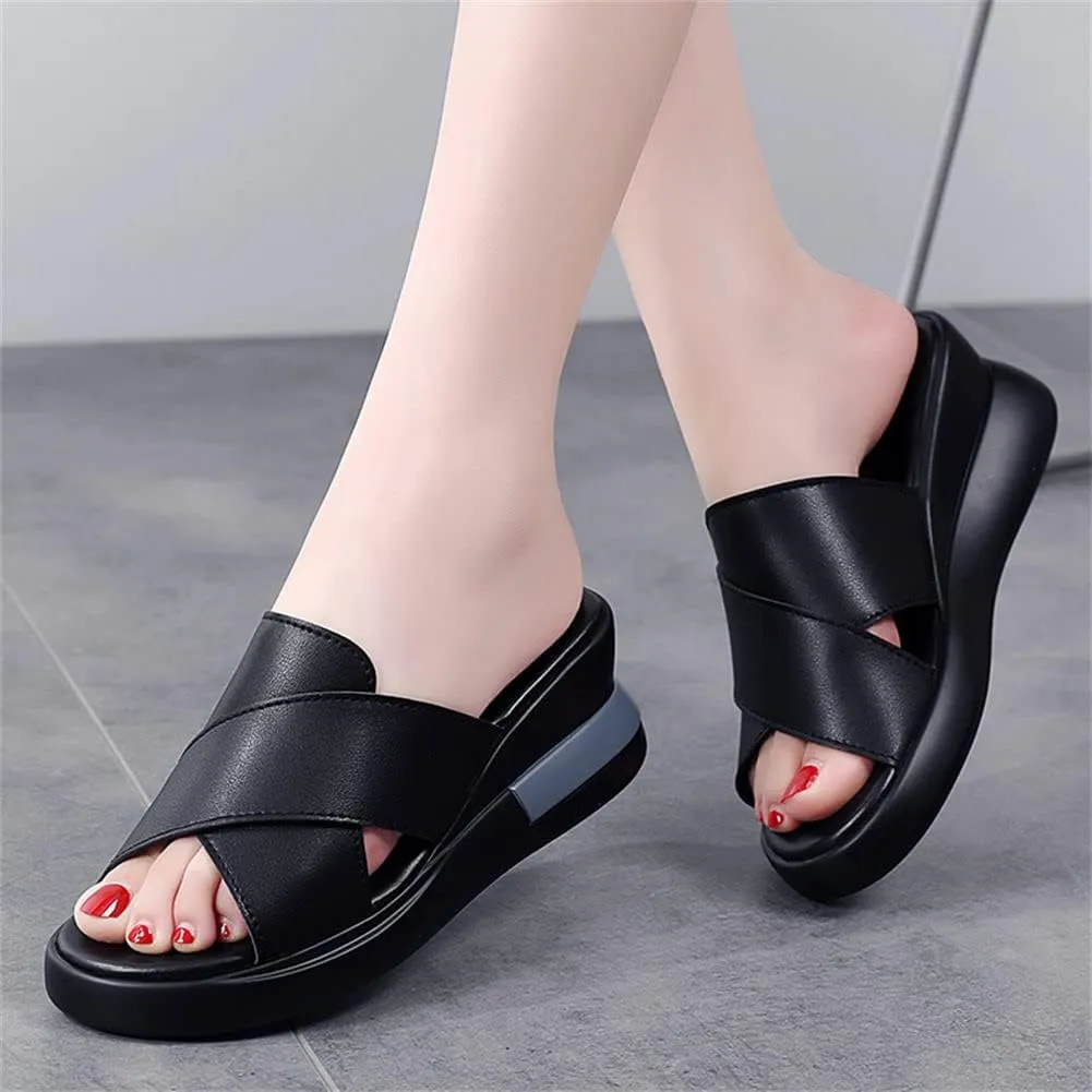GEXECEUSS Womens Wedge Sandals Slope Heel Thick Bottom Slip On Slippers Non Slip Vintage Open Toe Sandals for Street Work School Beach