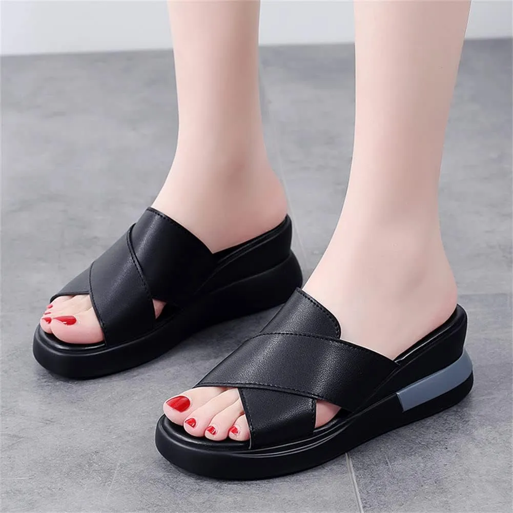 GEXECEUSS Womens Wedge Sandals Slope Heel Thick Bottom Slip On Slippers Non Slip Vintage Open Toe Sandals for Street Work School Beach