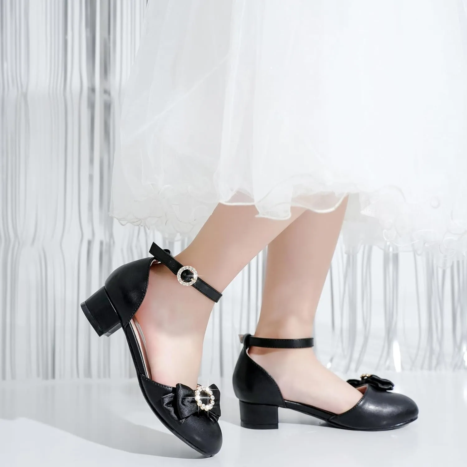 Girls Dress Shoes Princess Closed Toe Chunky Kids High Heels Girls Pump Ankle Strap Wedding Party Girls Shoes