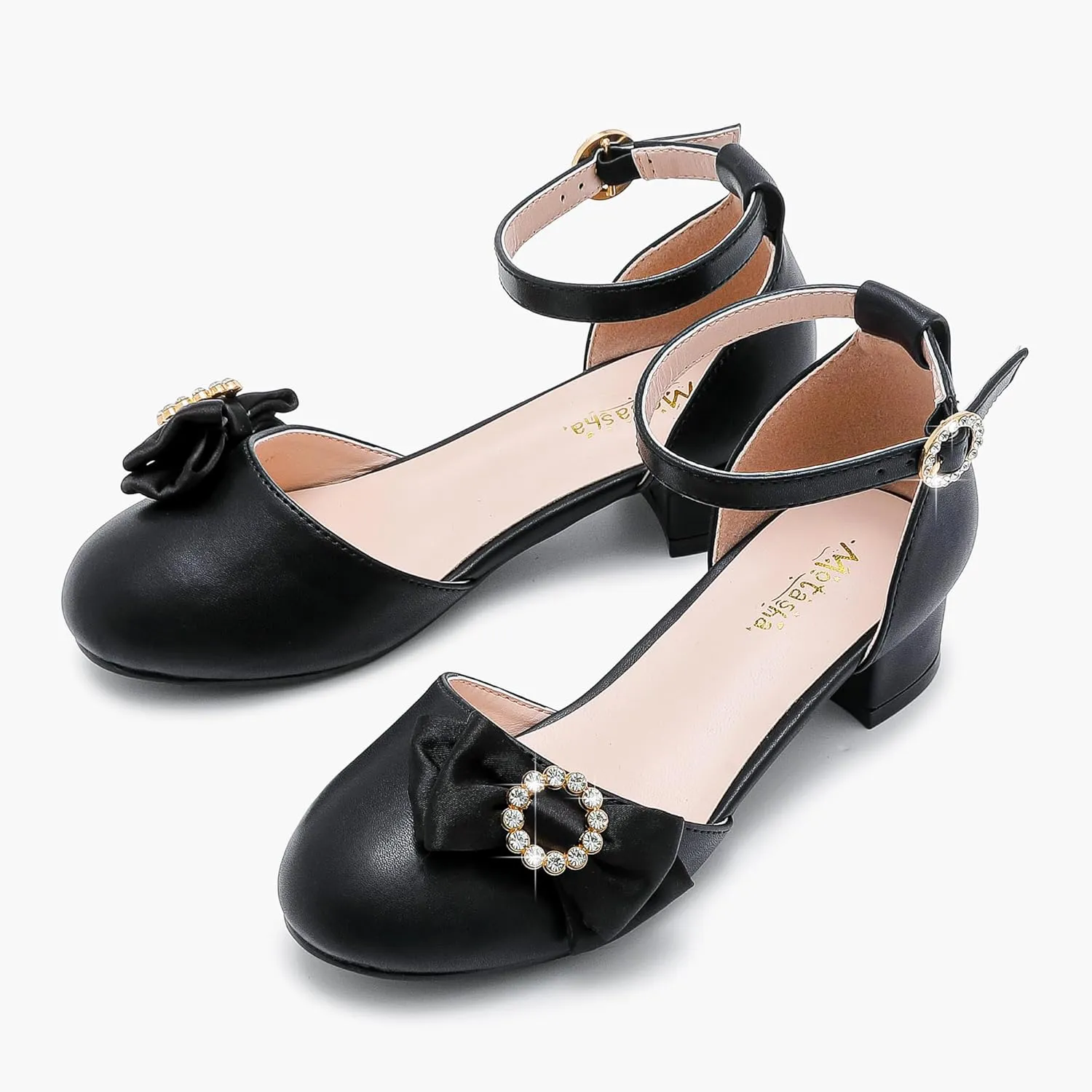 Girls Dress Shoes Princess Closed Toe Chunky Kids High Heels Girls Pump Ankle Strap Wedding Party Girls Shoes