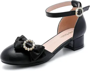 Girls Dress Shoes Princess Closed Toe Chunky Kids High Heels Girls Pump Ankle Strap Wedding Party Girls Shoes