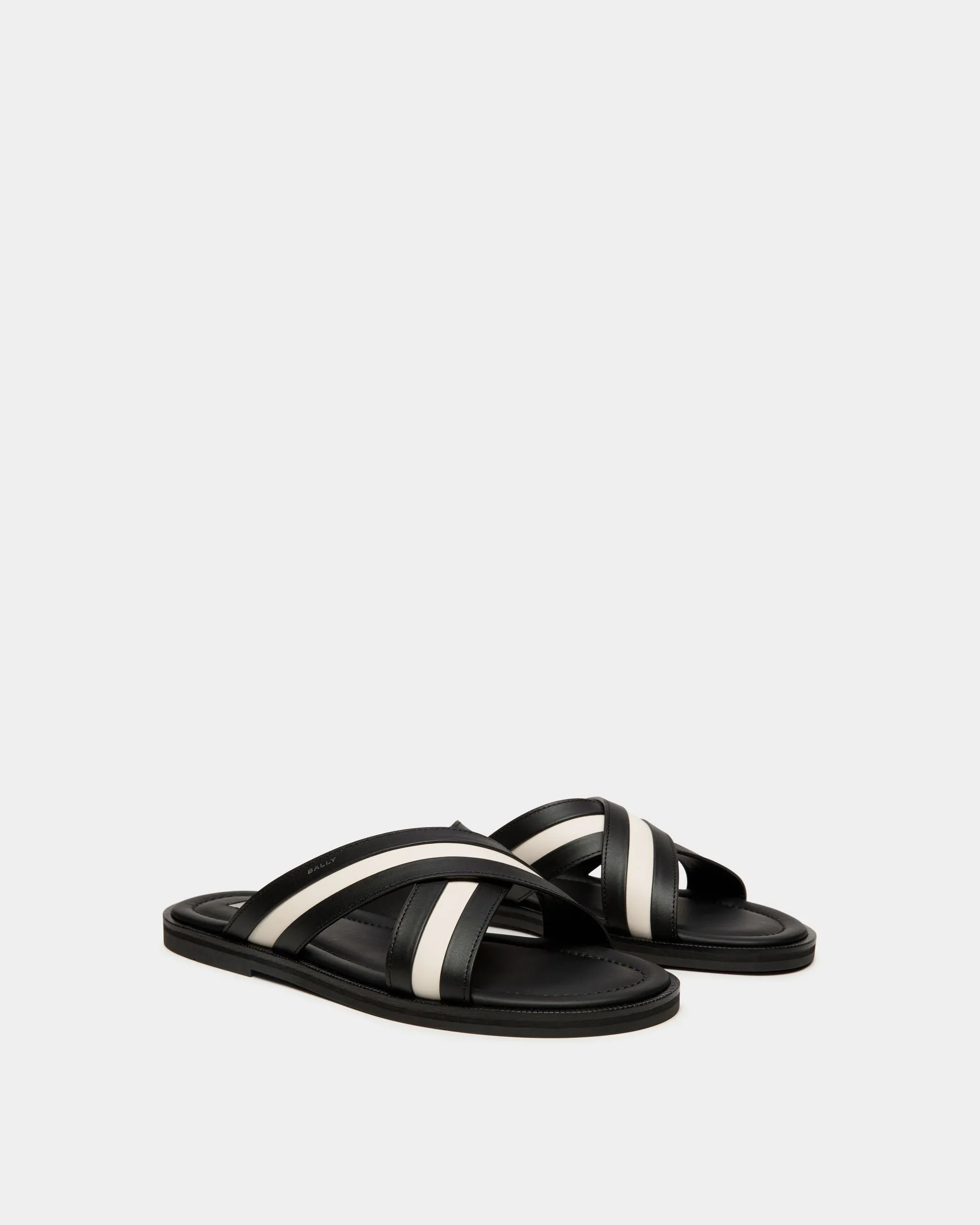 Glide Slip-on Sandal In Black And White Leather
