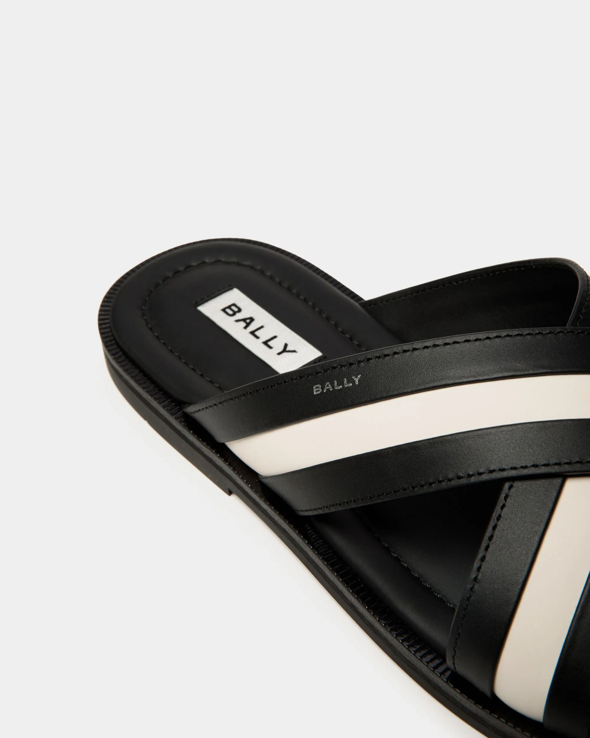 Glide Slip-on Sandal In Black And White Leather