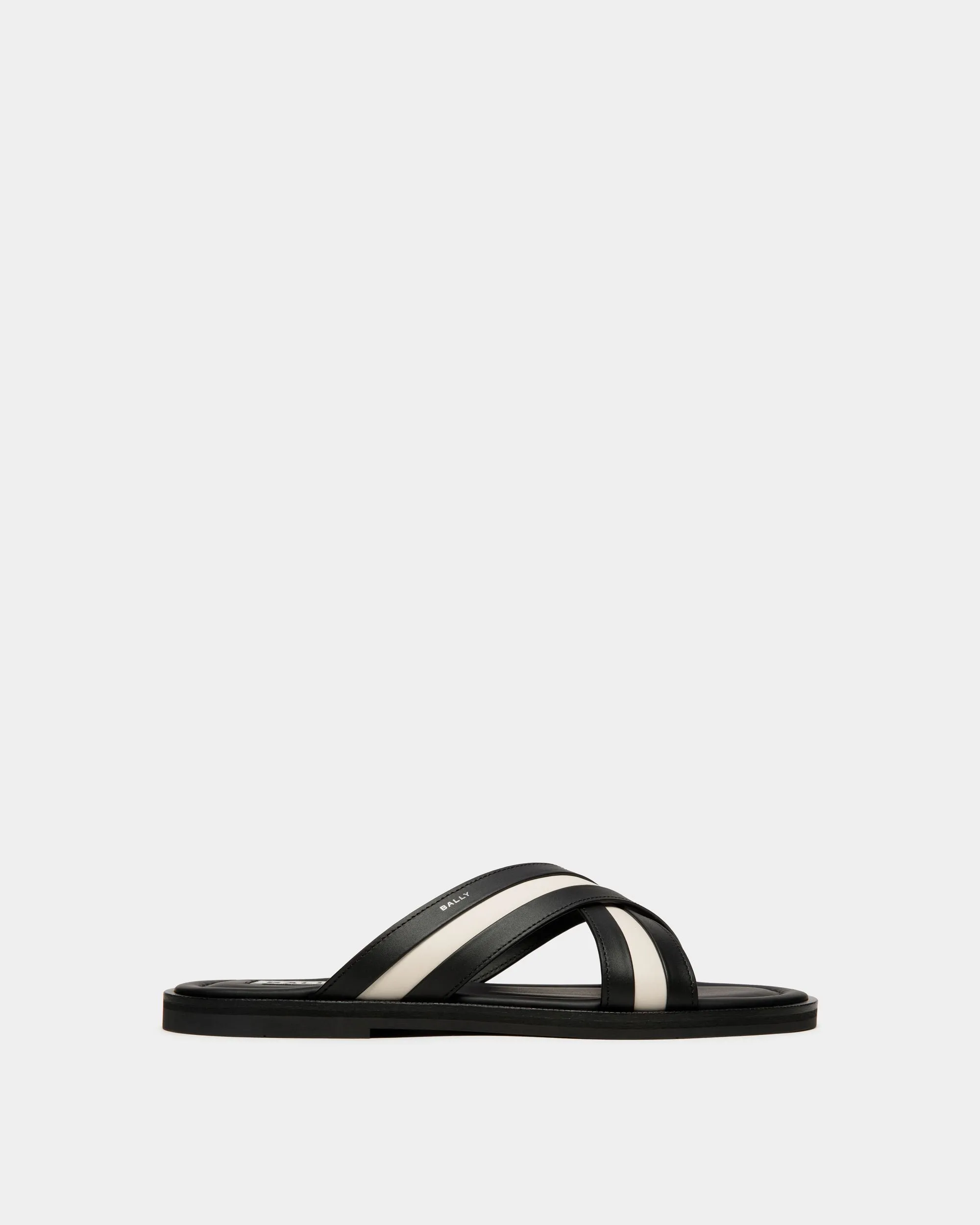 Glide Slip-on Sandal In Black And White Leather