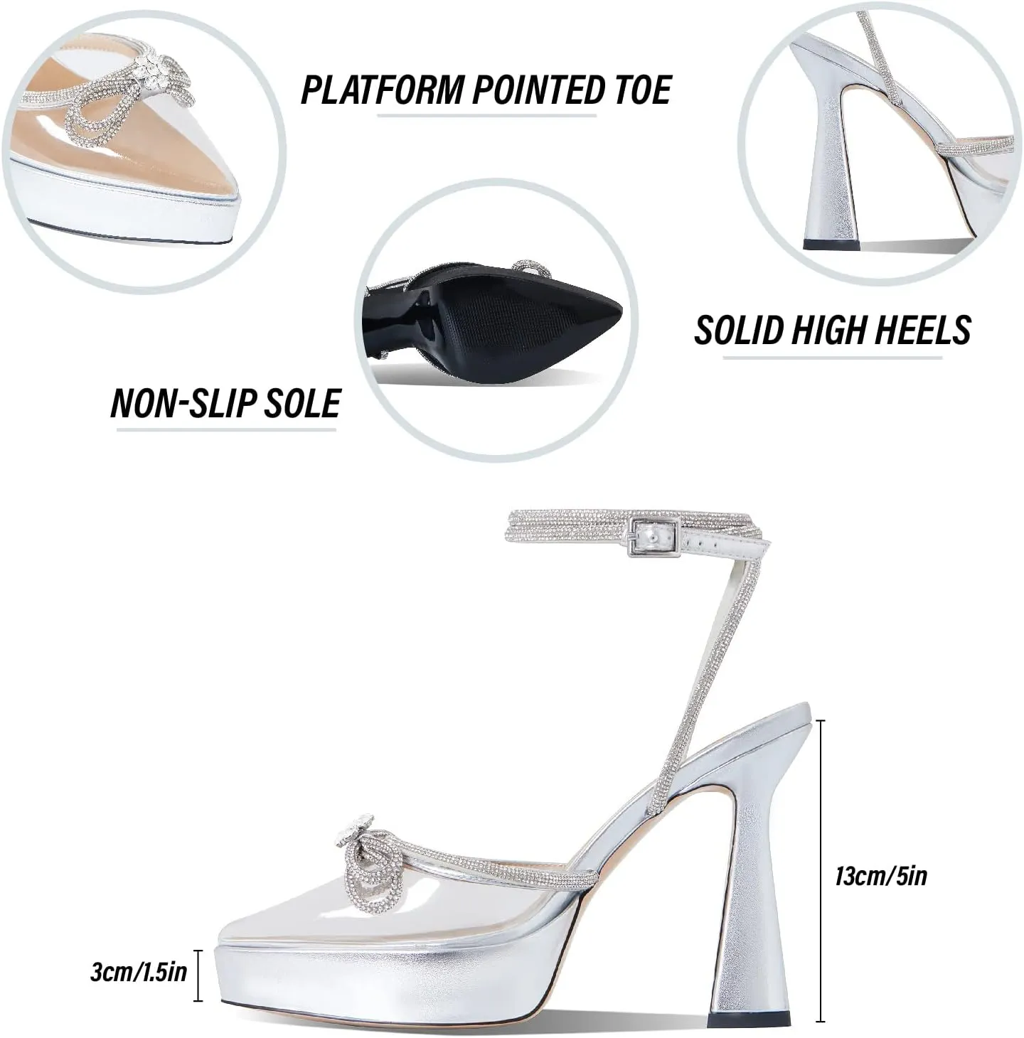 Goiphrri Platform Ankle Strap High Heeled Lace Up Pumps Sandals Ankle Buckle Straps Pump Rhinestone Stilettos Bowknots Wedding Sandals